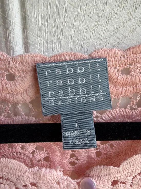 Pink Rabbit Rabbit Rabbit Crocheted Lace Women's Top Size L - Picture 2 of 6